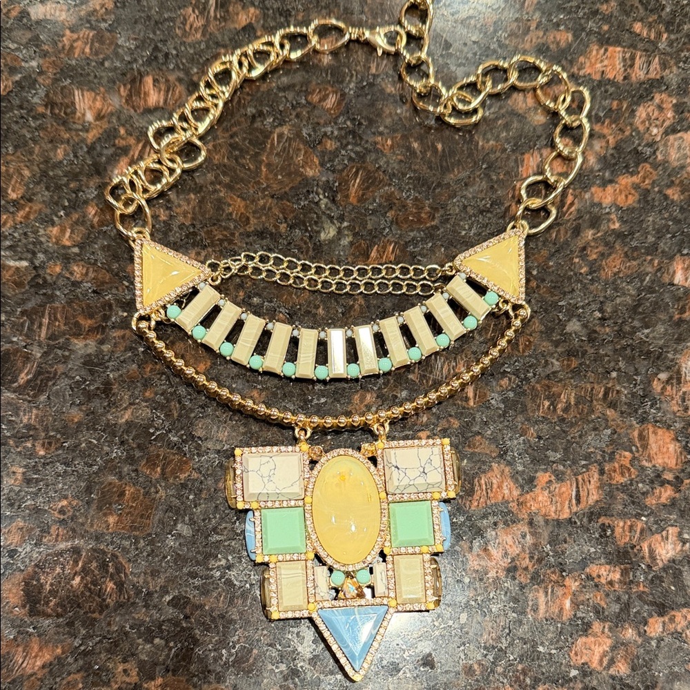BaubleBar Gold Necklace with Blue and Green Accents